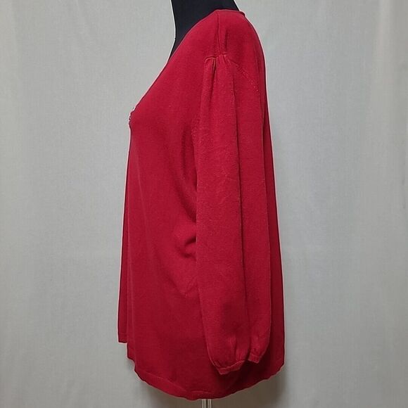 Lane Bryant Crystal Embellished Sweater Womens 18 20 Balloon Sleeve Stretch Red - Picture 2 of 10